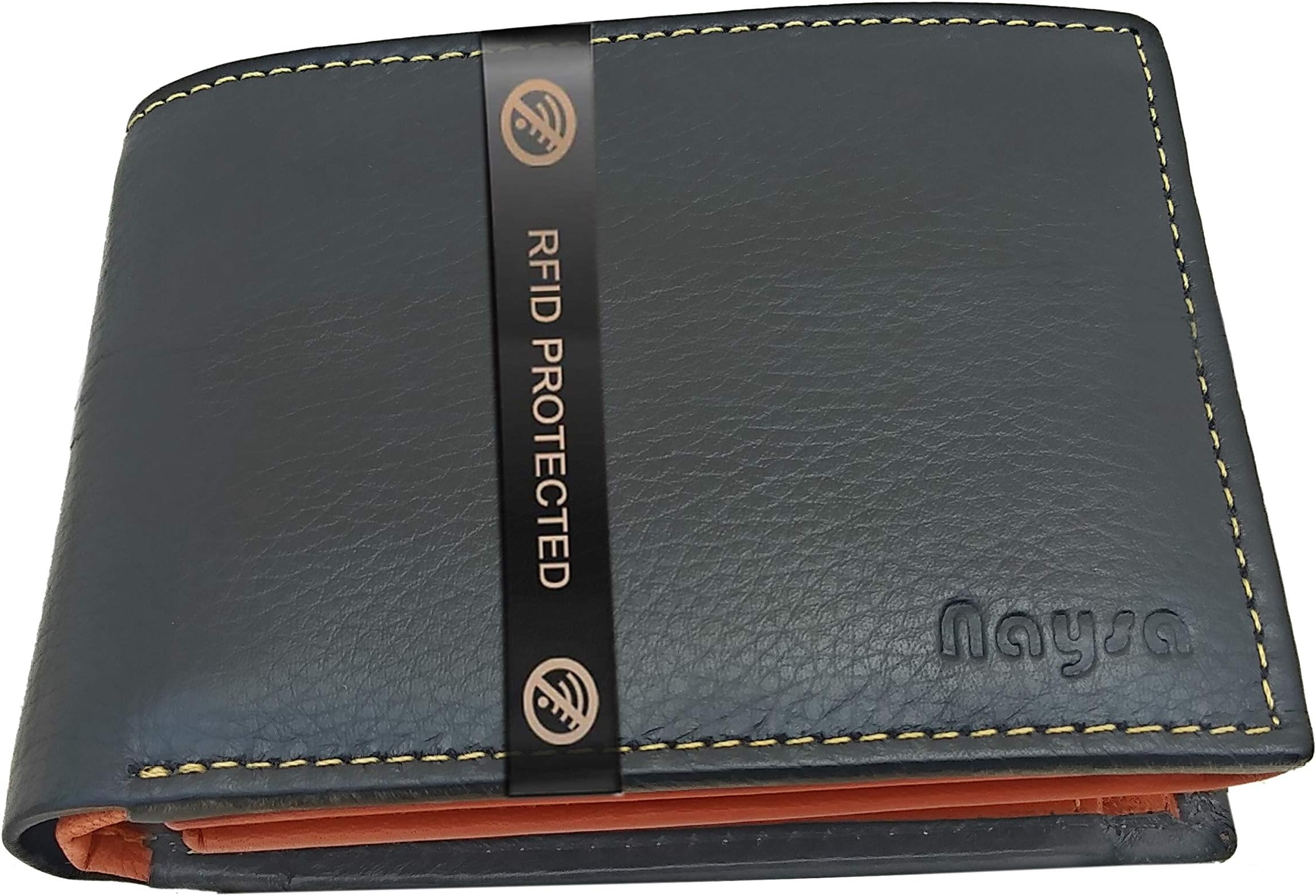 Naysa RFID Protected Men Casual, Formal Black, Tan Genuine Leather Wallet (8 Card Slots)