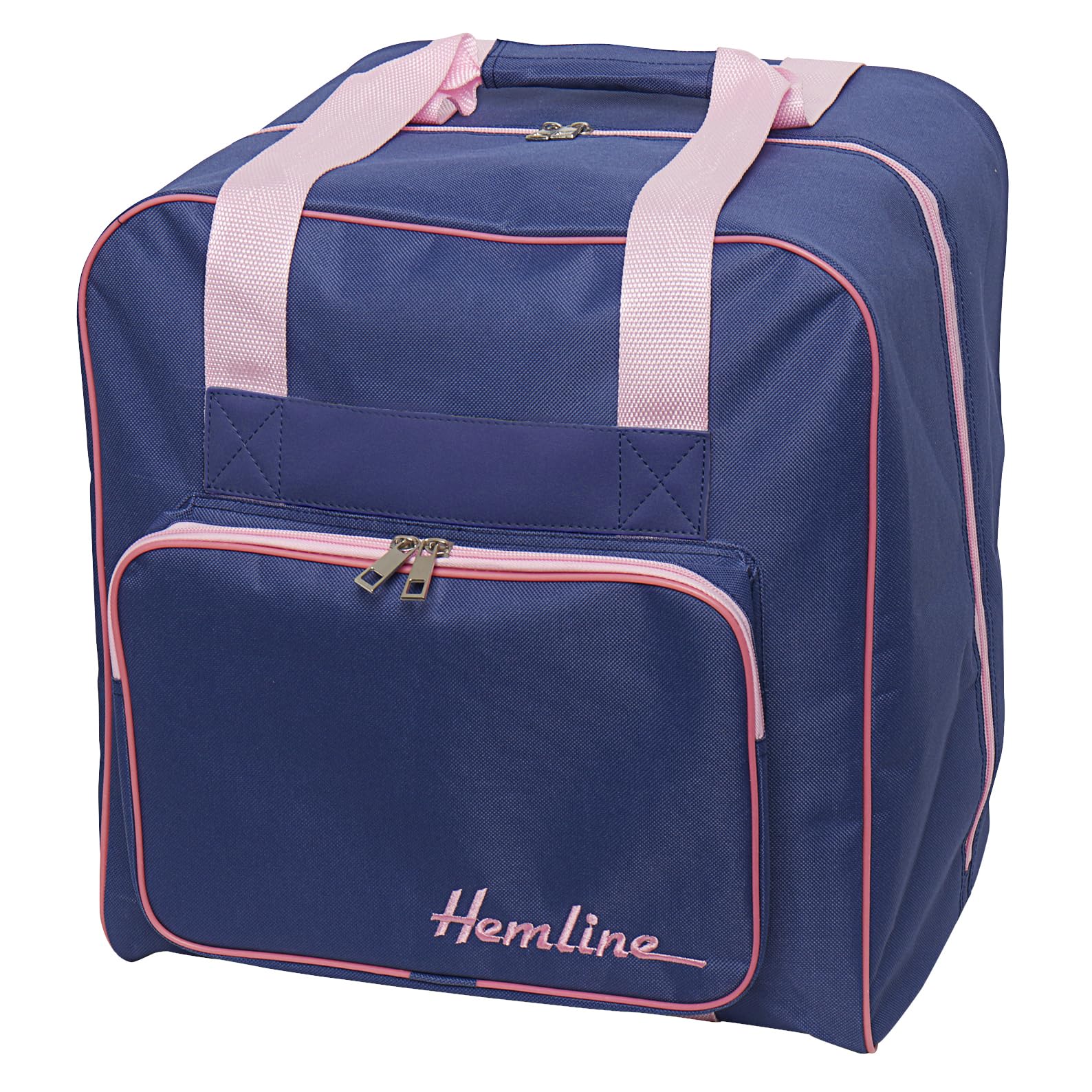 Hobby Gift Overlocker Serger Machine Storage Travel Bag- Polyester Padded Carrying Bag - Pockets for Extra Accessories Storage (d/w/h) 39 x 32 x 36cm, Navy & Pink