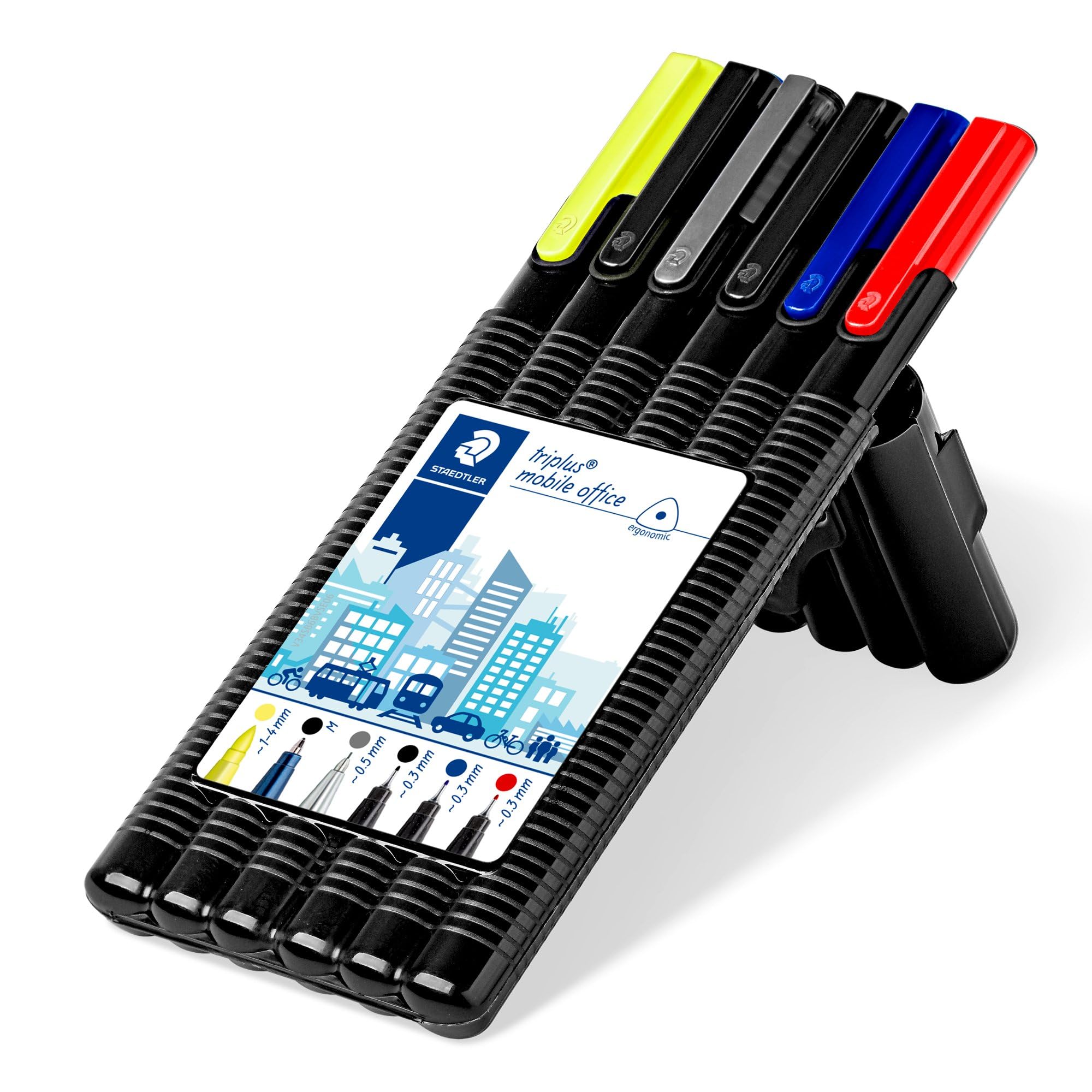 Staedtler 34 SB6B Standing (Super-Fine Felt-Tip Pen/Rollerball Pen/Ballpoint Pen/Highlighter/Ink Cartridge Holder) 1 Each, 0.5 mm - Black/Blue