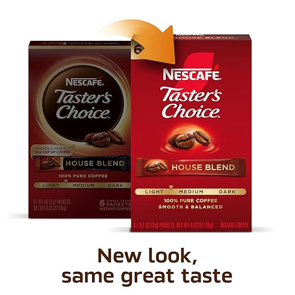 NESCAFÉ TASTER’S CHOICE, INSTANT COFFEE PACKETS, LIGHT MEDIUM ROAST COFFEE, HOUSE BLEND, 1 BOX (6 PACKETS)