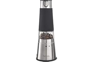 Brim Electric Handheld Burr Coffee Grinder, Simple One-Touch Operation, 9 Precise Grind Settings from Espresso to French Press, Removable 30g Ground Container for Easy Clean Up, Stainless Steel/Black