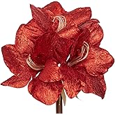 Briful Amaryllis Artificial Christmas Flower Stems, 19.7" Red Glitter Faux Amaryllis with Detachable Heads for Xmas Home Party Wedding Bouquet Vase Arrangement Decor