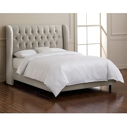 Skyline Furniture Velvet King Tufted Wingback Bed Light Gray
