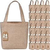 Aliceset 24 Pcs Mini Burlap Tote Bags with Handles Reusable Burlap Gift Bags with Tags Small Wedding Welcome Bridesmaids Jute Bag Bulk for Party Supplies DIY Craft (6.3 x 6.3 x 2.8 Inch,Light Brown)