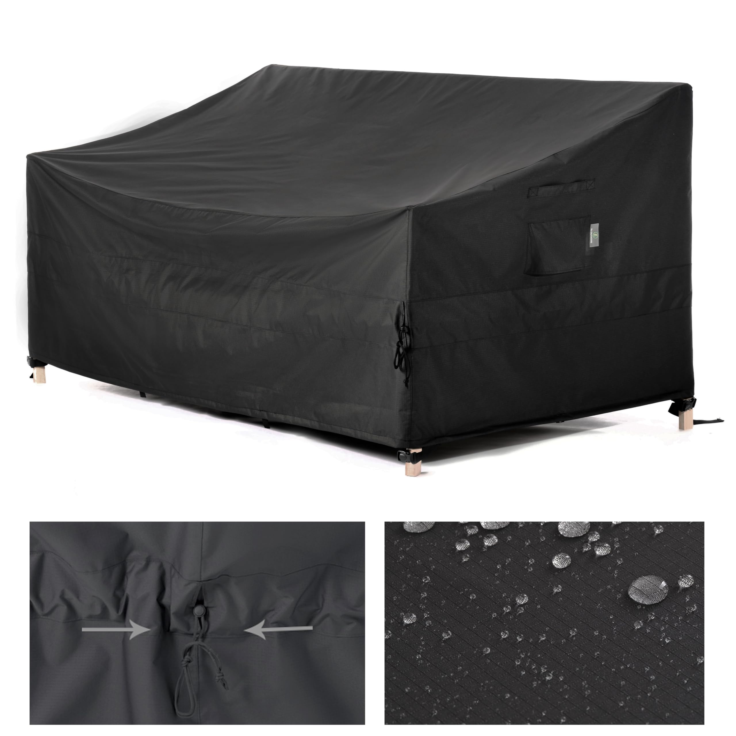 F&J Outdoors Garden Sofa Cover Waterproof Sofa Cover 3-4 Seater Garden Bench Cover UV Resistant Heavy Duty Tear Resistant Outdoor Sofa Cover, Black, 208x99x66/91cm