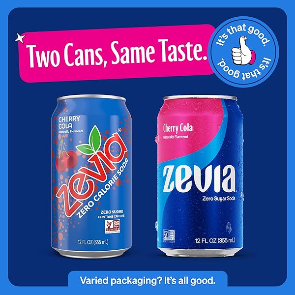 ZEVIA ZERO SUGAR SODA, CHERRY COLA, 12 OZ CANS (24-PACK) – NATURALLY SWEETENED, ZERO CALORIE SUGAR FREE SODA – NON-GMO PROJECT VERIFIED, GLUTEN-FREE, VEGAN