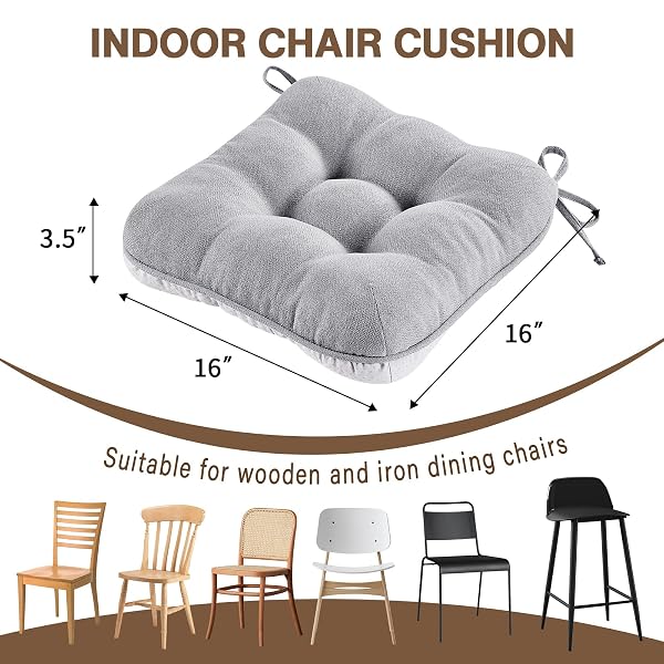 BETU CHAIR CUSHIONS FOR DINING CHAIRS SET OF 4,3.5″ THICK KITCHEN TABLE CHAIR PADS WITH TIES,NON SLIP BACKING AND COVERS, SEAT CUSHION FOR DINING ROOM,BAR,PATIO CHAIRS,15.5″X15.5″X3.5″,LIGHT GREY