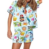 SHESHOW Satin Pajamas for Women Set Preppy Animals Pjs Short Sleeve Shorts 2 Piece Loungewear Sets XS-XXL