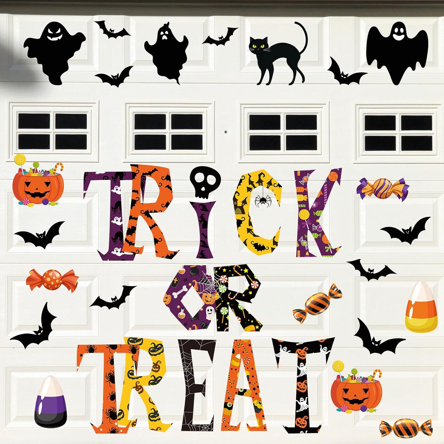 Garage Door Decorations - Bememo 26 Pcs Halloween Garage Door Decorations Magnets Trick or Treat Halloween Garage Magnets Pumpkin Bat Ghost Candy Corn Magnet Decal Sticker for Garage Door Car Refrigerator