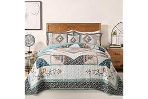 BEDIFANY Cotton King Size Quilt Sets, Lightweight King Quilt Bedding Set (98 x 106 inch) Garden Style Floral Bedspread King Size Coverlet Set for Bed Decorations - All Seasons, 3 Pieces