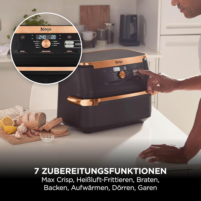 Foodi FlexDrawer Heißluftfritteuse, 10,4 L, Dual Zone, Schwarz/Kupfer