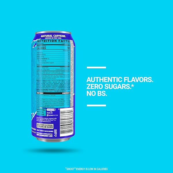 GHOST ENERGY DRINK – 12-PACK, BLUE RASPBERRY, 16OZ CANS – ENERGY & FOCUS & NO ARTIFICIAL COLORS – 200MG OF NATURAL CAFFEINE, L-CARNITINE & TAURINE – GLUTEN-FREE & VEGAN