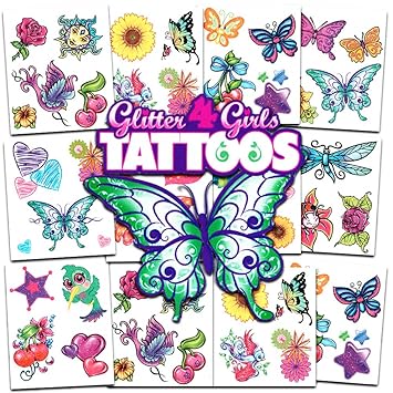 Crenstone Glitter Tattoos 50 Dazzling Designs Hearts Butterflies Flowers And More