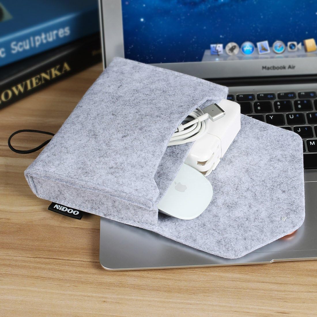 NIDOO Felt Storage Pouch Bag Case for Accessory (Mouse, Cellphone, Cables, SSD, HDD Enclosure, Power Bank and More) - 6.3 inch, Gray - Image 5