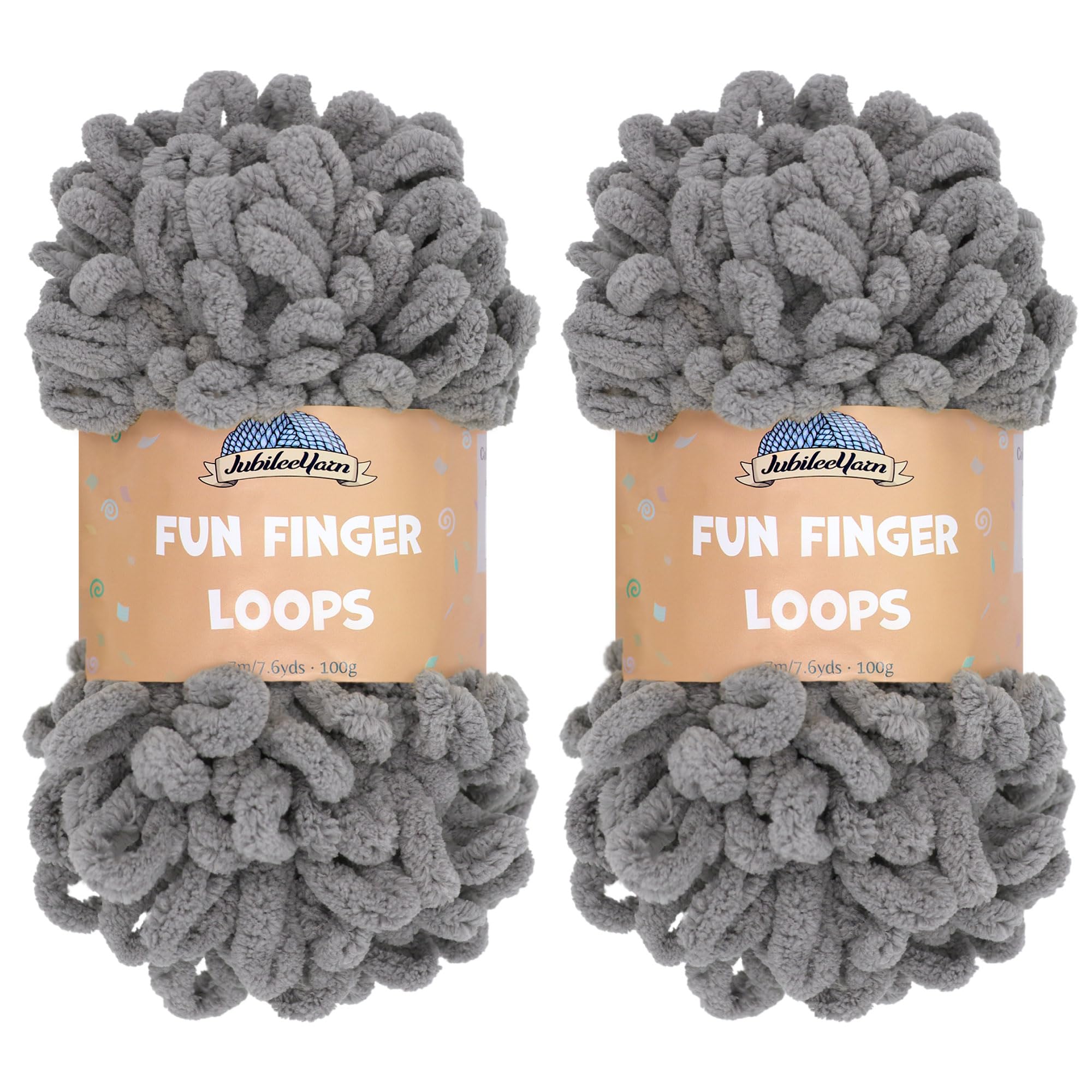 JubileeYarn Fun Finger Loops Yarn - Polyester Jumbo Weight Loop Yarn - 100g/Skein - Grey - 2 Skeins