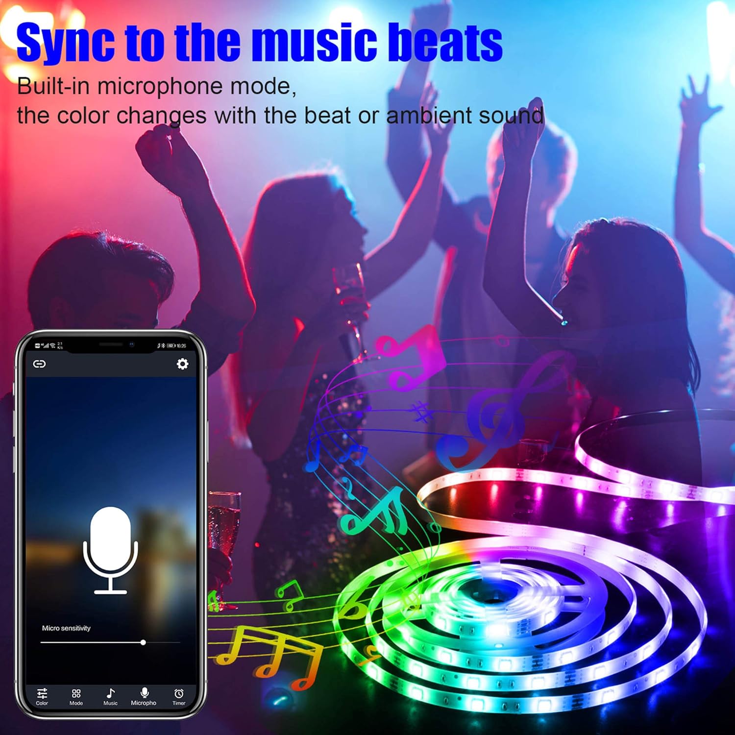 maylit Led Strip Lights, 32.8ft Bluetooth APP Controller RGB LED Light Strip, 5050