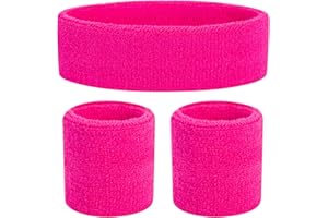 ZILO NOVELTIES Neon Sweatbands Headband Wristband Set, Sweatband Workout Accessories for Women 80s