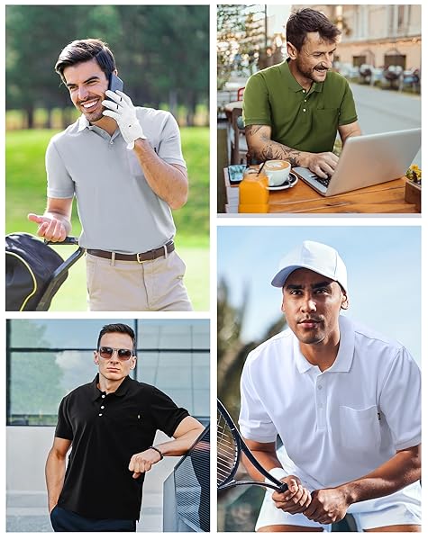 MIER MEN’S POLO SHIRTS POCKET SHORT SLEEVE QUICK DRY COLLARED GOLF SHIRT KNIT COLLAR FOR TENNIS, CASUAL,BLACK, L