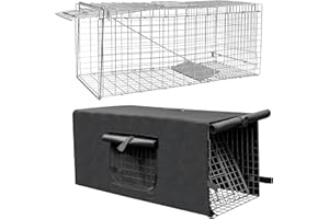 DEBLUE 37" Live Animal Trap Cage with Cover, Heavy Duty Folding Raccoon Traps, Humane Cat Trap for Stray Cats, Raccoons, Squirrel, Skunk, Mole, Groundhog, Armadillo, Rabbit, Catch and Release