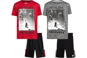 Pro Athlete Boys Shorts Sets - 4 Piece Dry Fit Short Sleeve Crewneck Graphic Tee and Performance Shorts for Boys (Sizes 8-16)