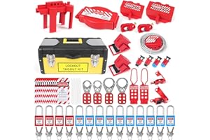 BULANGDI Electrical Lockout Tagout Kit–Nylon Tie,Safety Padlocks,Haps,Breaker Lockout,Ball Valve Loto-Circuit Breaker Lockout,Plug/Cable Loto,Tags,Gate Valve Loto-Tool Kit Set of 60pcs with Box