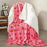 Aemicion Weighted Blanket Queen Size 15 Pounds 60"x80",Soft Fluffy Fleece Sherpa Weighted Blankets for Adults,Cute Pink Strawberry Heavy Blanket Weighted as Gift Ideas for Women Teen Girls