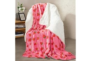 Aemicion Weighted Blanket Queen Size 15 Pounds 60"x80",Soft Fluffy Fleece Sherpa Weighted Blankets for Adults,Cute Pink Strawberry Heavy Blanket Weighted as Gift Ideas for Women Teen Girls