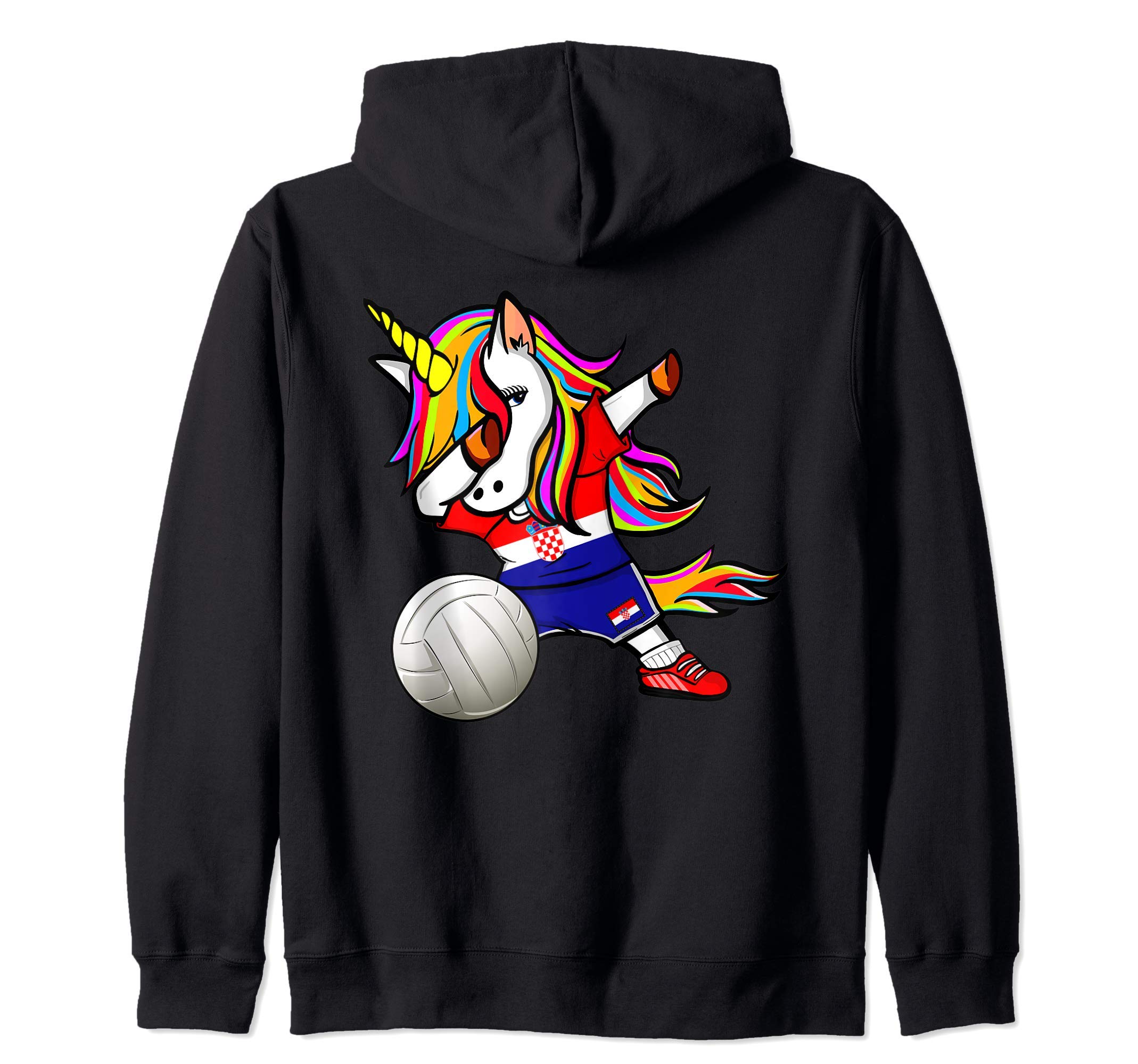 Dabbing Unicorn Croatia Volleyball Fans Jersey Croatian Flag Zip Hoodie