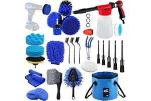 LATAMIL 27Pcs Car Wash Cleaning Kit with Foam Gun, Car Detailing Kit, Auto Detail Supplies Tools With Wheel Drill Brush Set, Car Polishing Kit, Car Detailing Brush Set for Tires, Wheels, Interior & Exterior