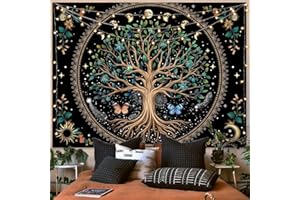 Lunerfex Tree of Life Tapastry Sun and Moon Tapastry Flower Boho Tree Mandala Wall Hanging for Bedroom and Living Room Decor Green Tree 36×48 Inches