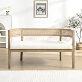 Christopher Knight Home Xiza Modern Boucle Upholstered Loveseat Sofa with Rubberwood Frame, Comfy 2-Seater Sofa Couch and Rattan Backrest, Love Seat Couches for Living Room, Beige + Natural Ash