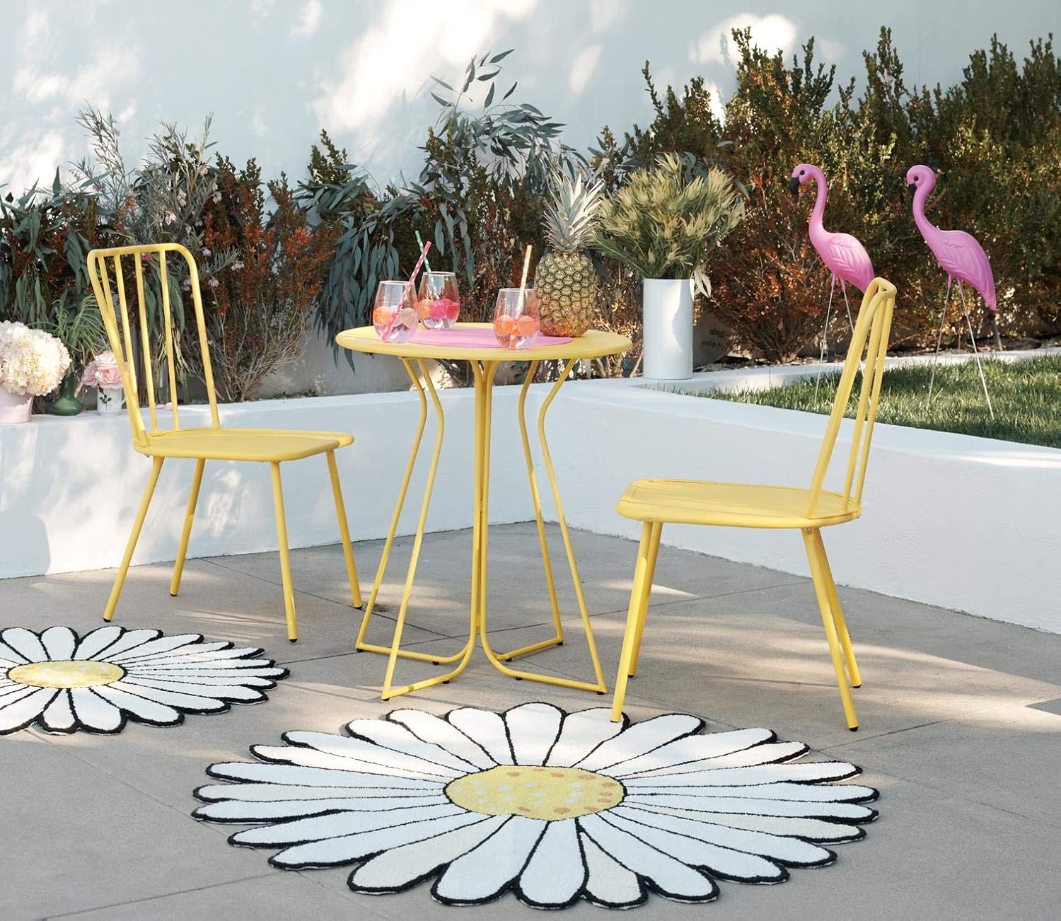 Novogratz 87815YLW1E 3 Piece Poolside Heidi Outdoor Bistro Set, Yellow