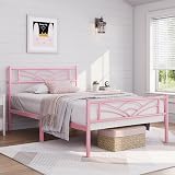 Yaheetech 3ft Single Bed Metal Slatted Frame Cloud Headboard Pink view 2