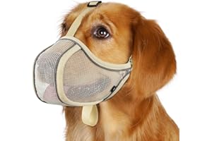 Mayerzon Dog Muzzle to Prevent Biting Scavenging Chewing, Soft Mesh Puppy Muzzles for Small Medium Sized Dogs, Breathable Reflective Adjustable Mouth Guard for Grooming Walking Training (S, Khaki)