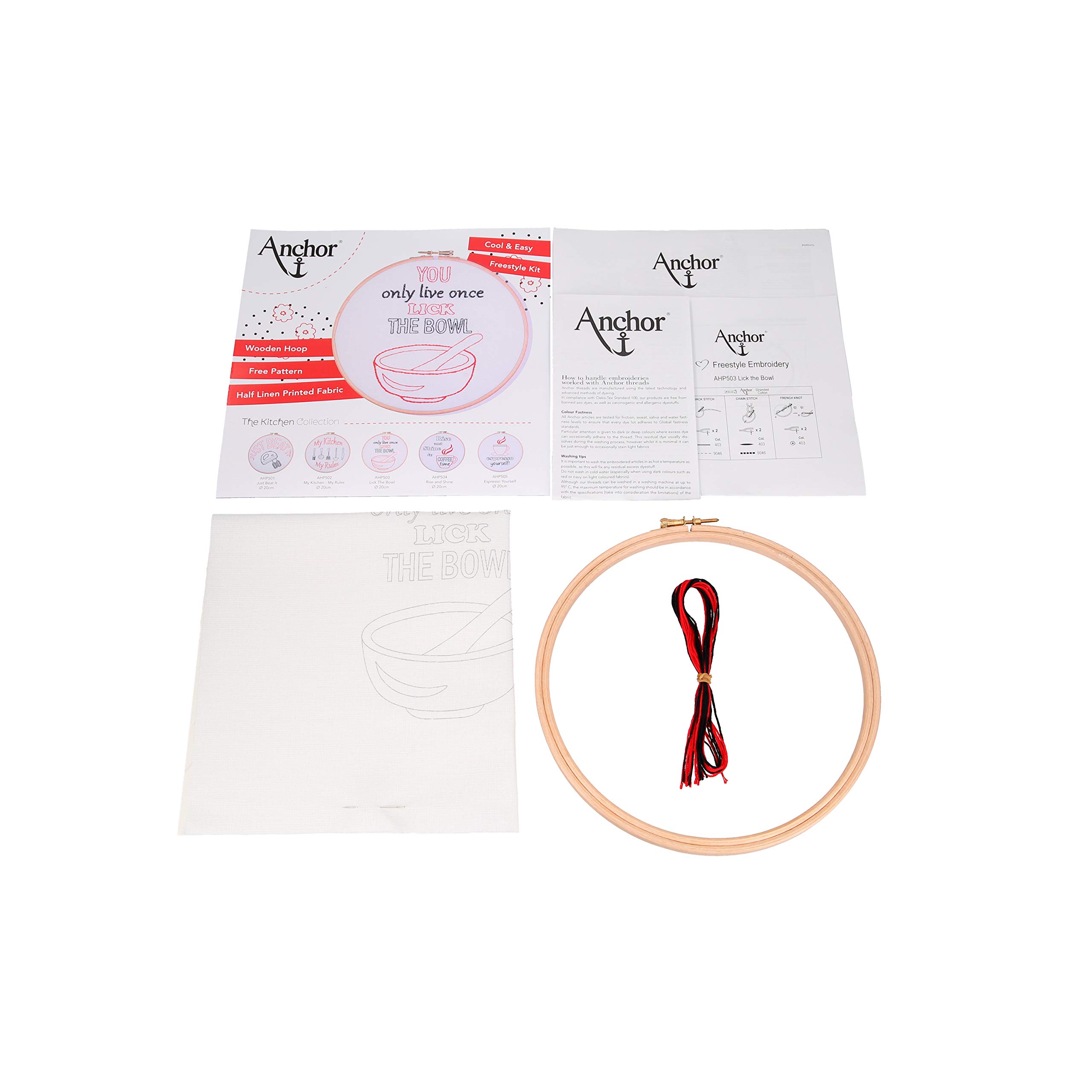 Anchor Embroidery Hoop Kit: Lick The Bowl, Multi, 20 x 20cm