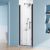 Shower Door, 26-27.5" W x 68" H Frameless Pivot Shower Door, Matte Black | Swing Shower Door with 1/4" (6mm) Clear SGCC Tempered Glass, Stainless Handle, Reversible Installation