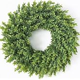 26"Artificial Boxwood Wreath, Large Fake Hanging Plant for Front Door Decor | UV Resistant, Faux Boxwood Leaves, Outdoor Greenery Wreath, for Window/Wall/Farmhouse/Fireplace/Home/All Seasons Decoration