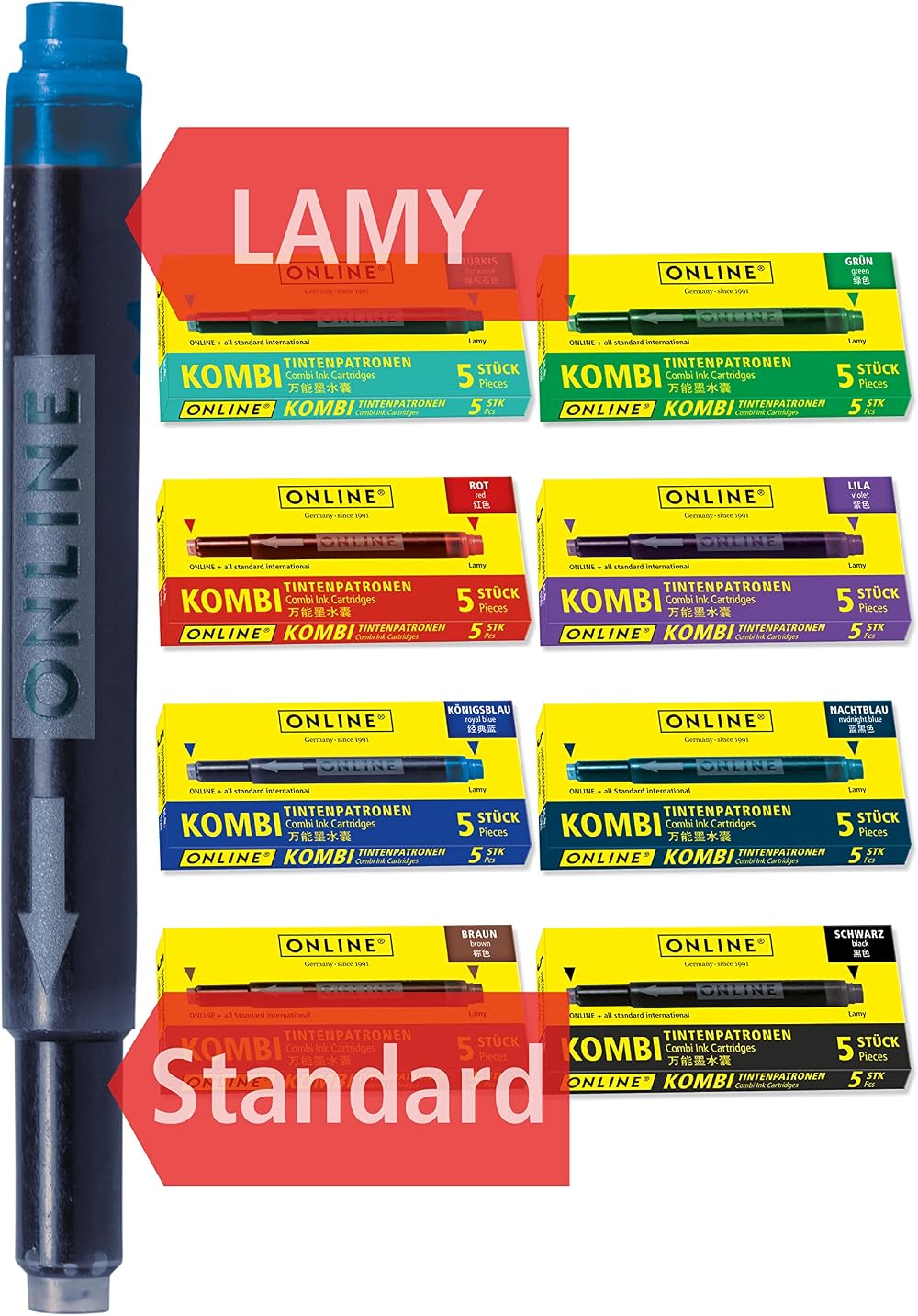 Online 40x Compatible Lamy Ink Cartridges Colourful 8 Box Pack