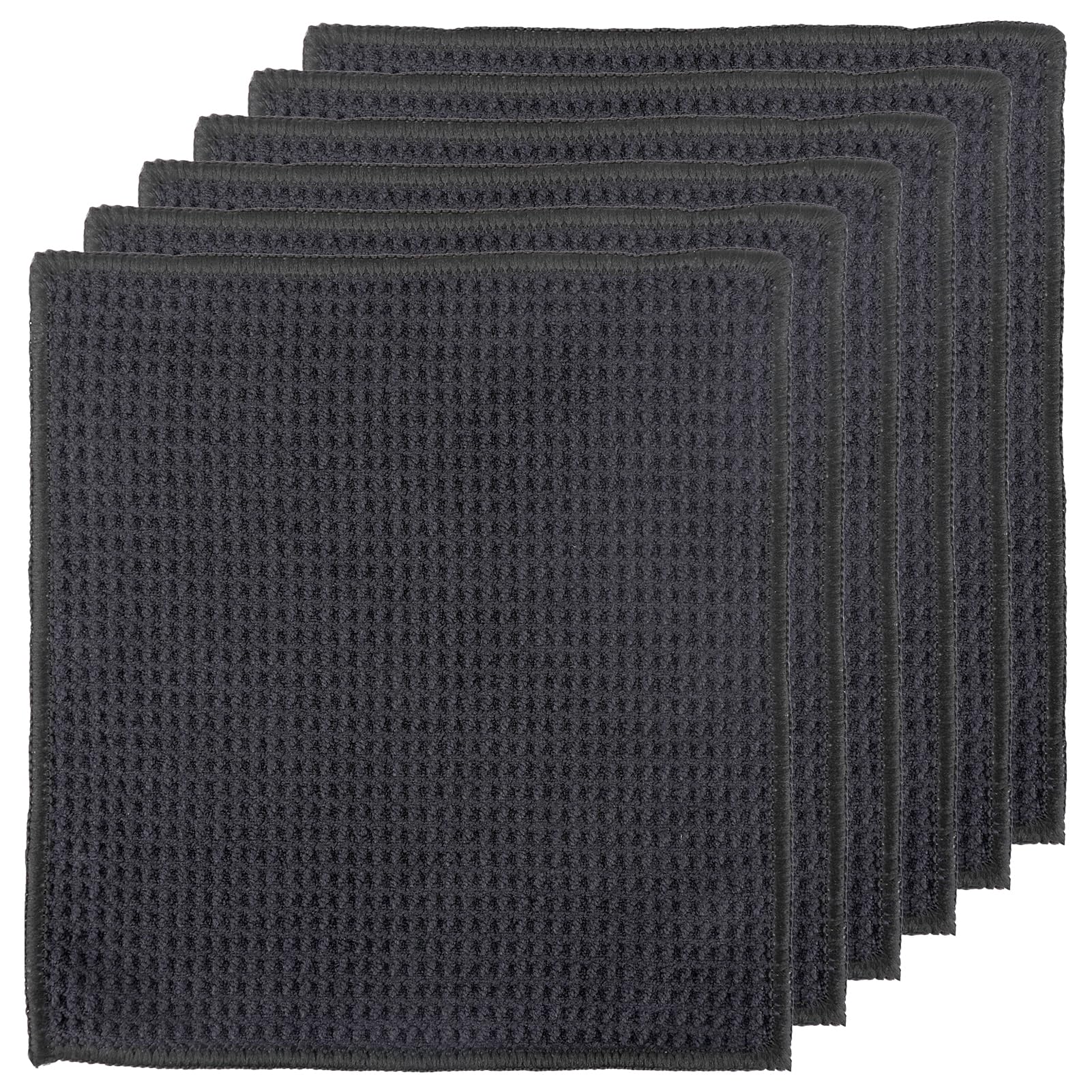 6 Pack Microfibre Drying Towels, 20 x 20cm, Super Absorbent and Washable Waffle Dish Cloth, Microfibre Kitchen Dish Tea Towel, Soft Barista Towels, Black