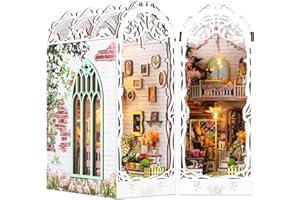 TuKIIE DIY Book Nook Miniature Kit, Booknook Dollhouse Bookshelf Insert with Sensor Light & Dust Proof, Wooden Decorative Boo