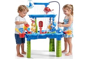 XINNOVEL Auto 3-Tier Sand and Water Table with Pump, Summer Outdoor Beach Outside Backyard Activity Sensory Sand Water Table,