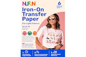 NuFun Activities Printable Iron-on Heat Transfer Paper for T Shirts, Light Fabrics, 6 Sheets 8.5 x 11 inch, Long Lasting, Durable, Professional Quality, Easy DIY, Non-Toxic, Made in The USA