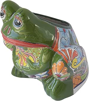 Sapo maceta cerámica Talavera Full Tummy rana decorativo diseño de