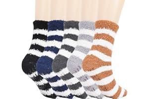 QKURT 5 Pairs Fluffy Socks, Anti-slip Fuzzy Socks Slipper Socks for Boys Men, Winter Cozy Thick Bed Socks for Casual Home Flo