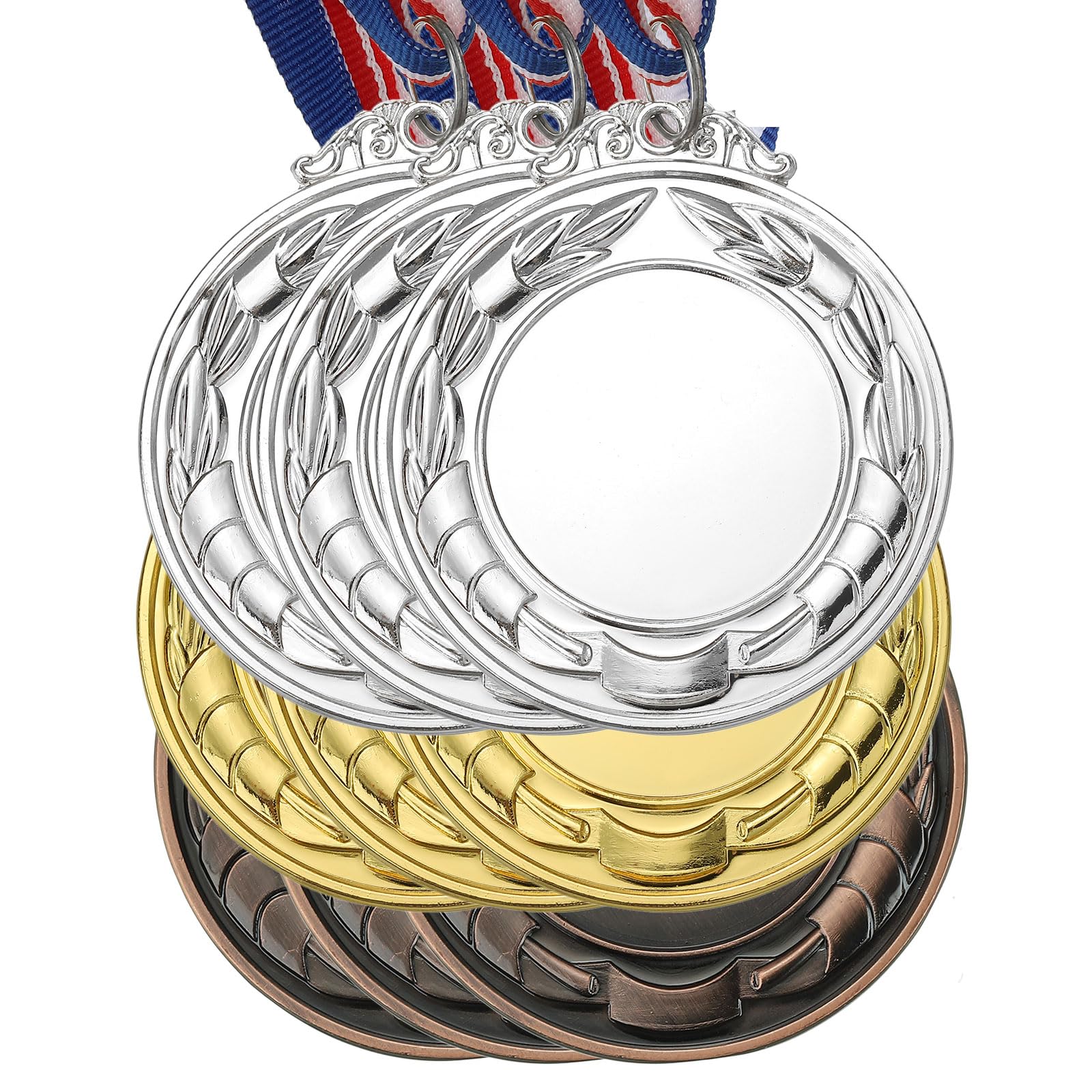 PATIKIL Blank Award Medals, 9 Pack Gold Silver Bronze Award Medals with Neck Ribbon, Make Your Medals Kit, Winner Medal for Sports, Competitions