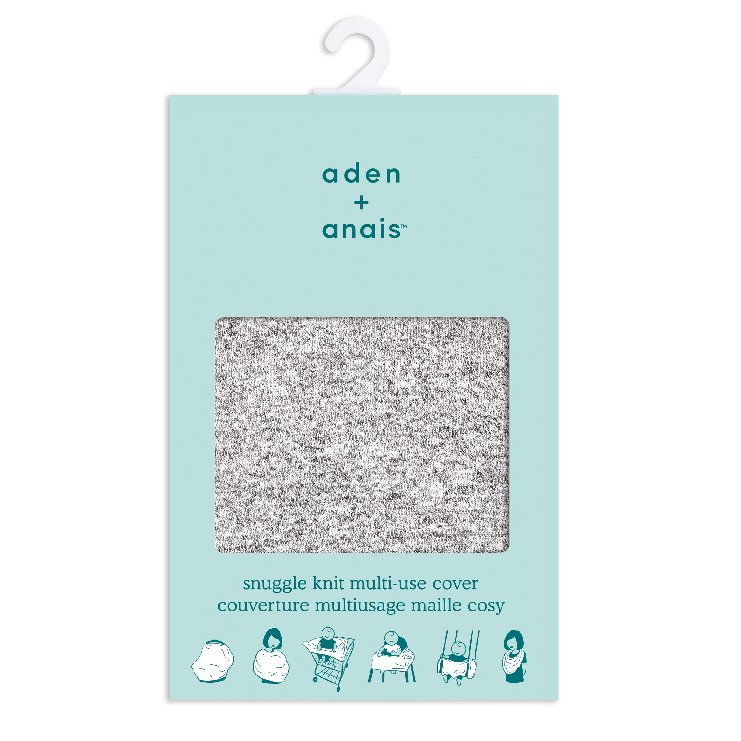 aden + anais Snuggle Knit 6-in-1 Stretchy Multi-Use Cover for Car Seat, Nursing, Cart, Baby Swing, High Chair, Infinity Scarf, Heather Grey