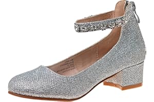Badgley Mischka Girls Dress Block Medium Heel Party Pumps Closed Toe Ankle Strap High Heels for Girl - Black/Silver/Champagne/Rose Gold (Sizes 11-13 Little Kid/Sizes 1-5 Big Kid)