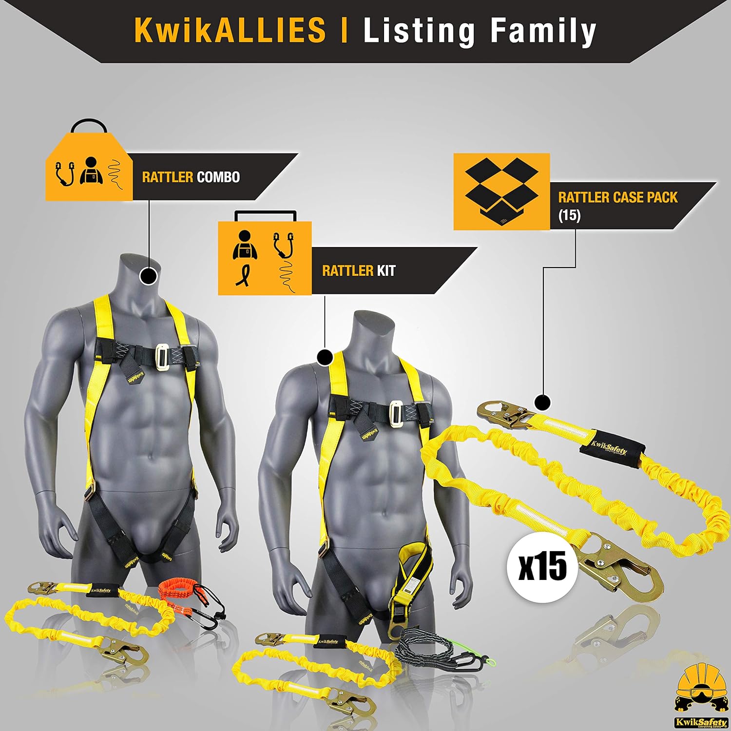 KwikSafety (Charlotte, NC) RATTLER 1 PACK (Internal Shock Absorber) Single Leg 6ft Safety Lanyard OSHA ANSI Fall Arrest Protection Equipment Snap Hooks Construction Arborist Roofing - - 
