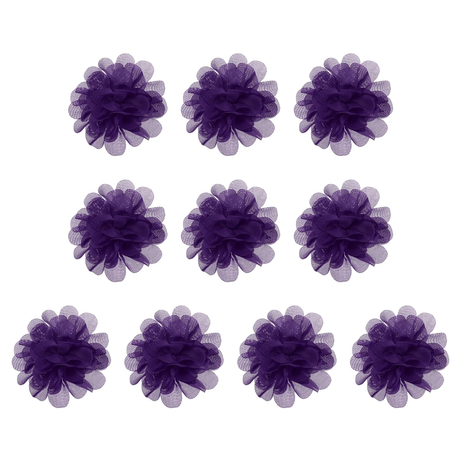 PATIKIL 2.8" Chiffon Flowers, 10 Pcs Mesh Fabric Flowers Sewing Fabric Appliques Headband Embellishments for DIY Craft Wedding Decor, Purple