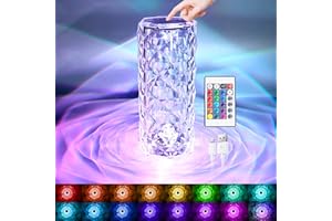 NEWRGY Crystal Table Lamp, Touch Remote Control Modern Nightstand Lamp, 16 Colors Changing Rose Table Lamp USB Rechargeable Bedside Light for Decorating Bedroom Living Room Dinner Bar